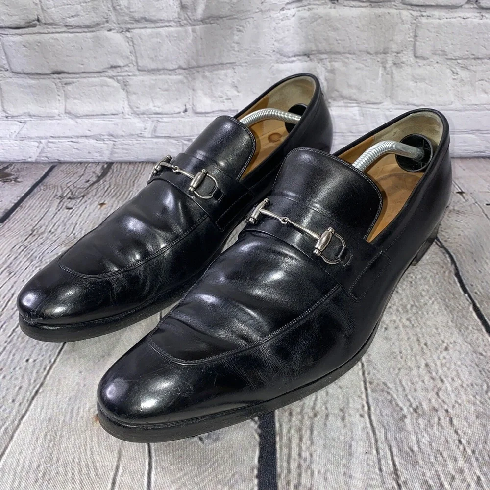 Gucci Horse Bit Men's 12.5 Vintage Black Made in Italy Leather Loafers 353016